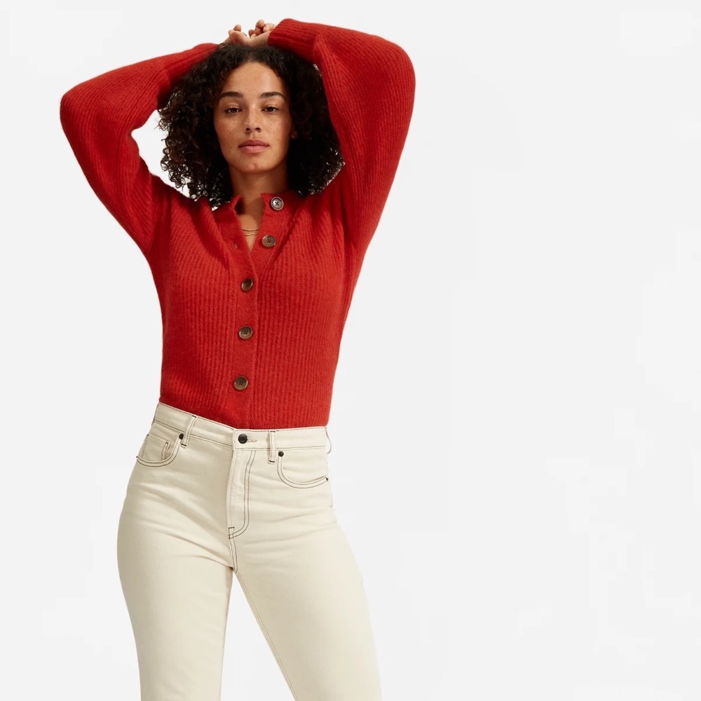 Everlane The Cropped Alpaca Cardigan in Red